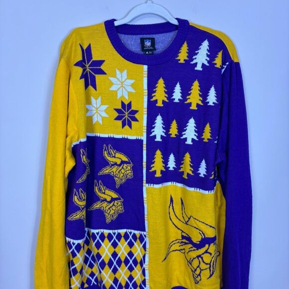 NFL Minnesota Vikings Football Holiday Purple & Yellow Sweater Men's XXL - Picture 3 of 7
